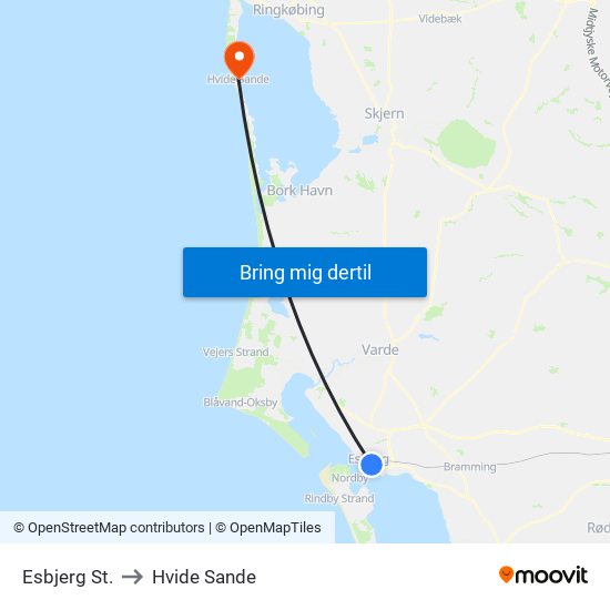 Esbjerg St. to Hvide Sande map