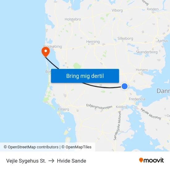 Vejle Sygehus St. to Hvide Sande map