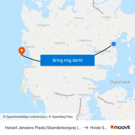 Harald Jensens Plads/Skanderborgvej (Aarhus Kom) to Hvide Sande map