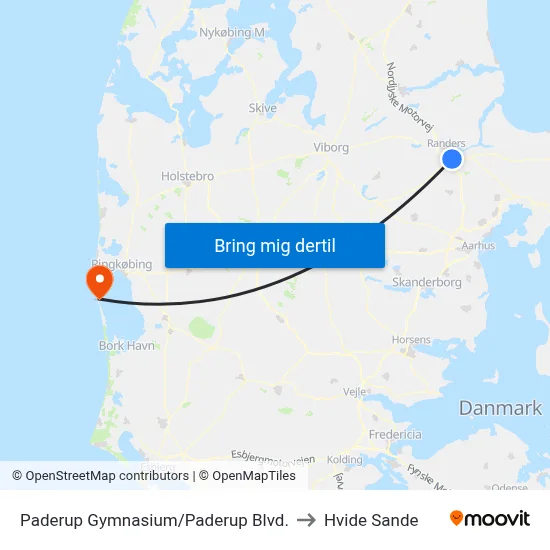 Paderup Gymnasium/Paderup Blvd. to Hvide Sande map