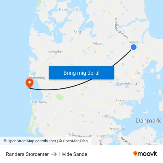 Randers Storcenter to Hvide Sande map