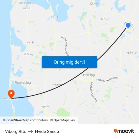 Viborg Rtb. to Hvide Sande map