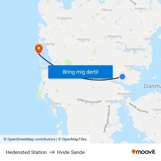 Hedensted Station to Hvide Sande map