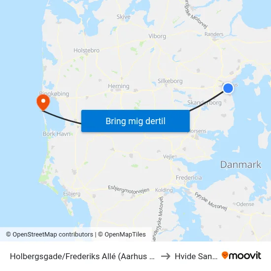 Holbergsgade/Frederiks Allé (Aarhus Kom) to Hvide Sande map