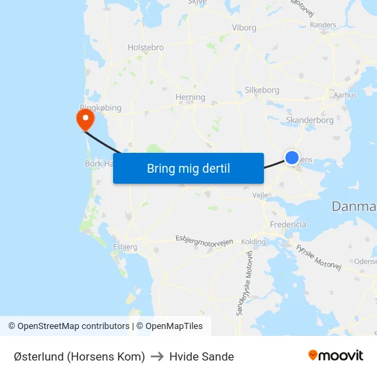 Østerlund (Horsens Kom) to Hvide Sande map