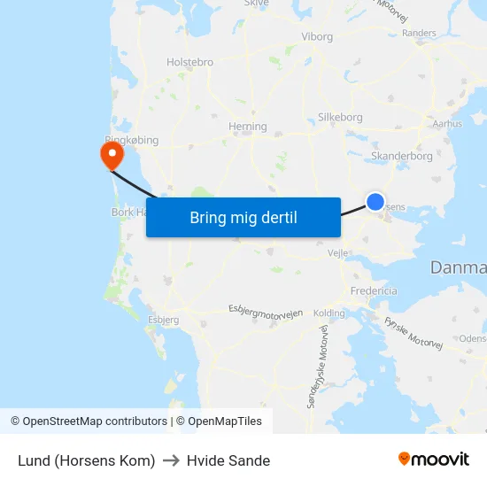 Lund (Horsens Kom) to Hvide Sande map