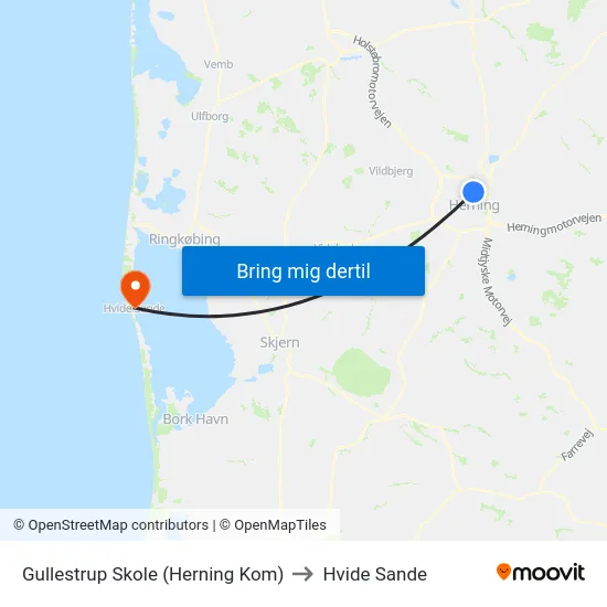 Gullestrup Skole (Herning Kom) to Hvide Sande map