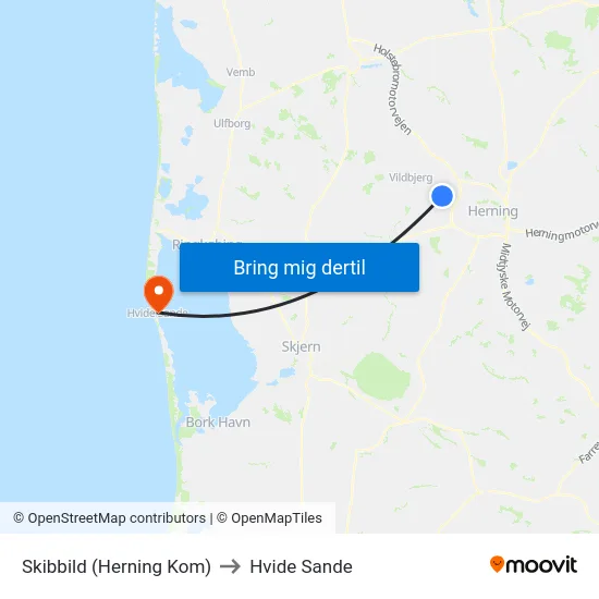 Skibbild (Herning Kom) to Hvide Sande map
