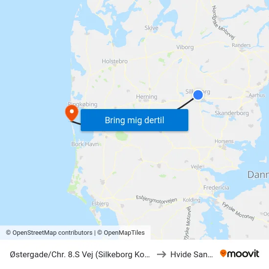 Østergade/Chr. 8.S Vej (Silkeborg Kom) to Hvide Sande map
