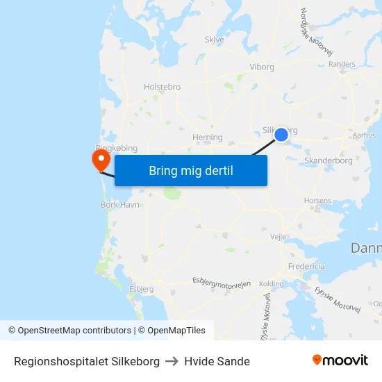 Regionshospitalet Silkeborg to Hvide Sande map
