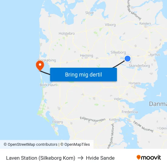 Laven Station (Silkeborg Kom) to Hvide Sande map