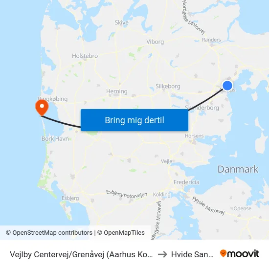 Vejlby Centervej/Grenåvej (Aarhus Kom) to Hvide Sande map