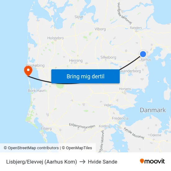 Lisbjerg/Elevvej (Aarhus Kom) to Hvide Sande map