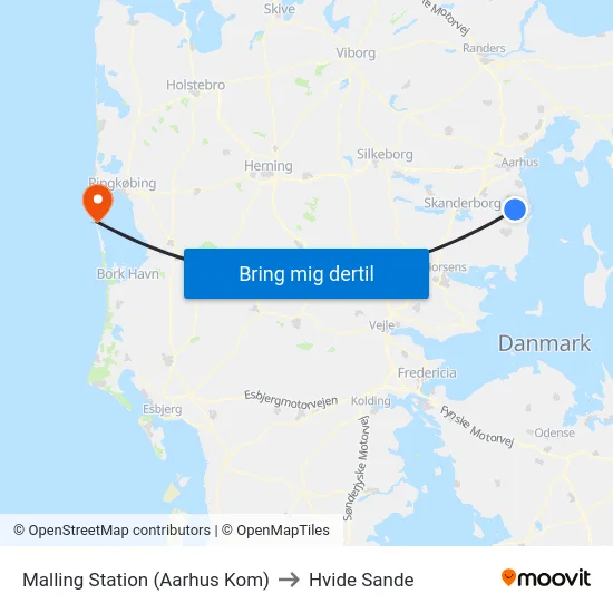 Malling Station  (Aarhus Kom) to Hvide Sande map
