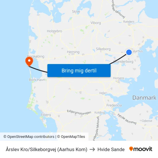Årslev Kro/Silkeborgvej (Aarhus Kom) to Hvide Sande map