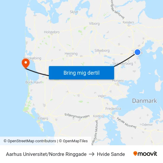 Aarhus Universitet/Nordre Ringgade to Hvide Sande map