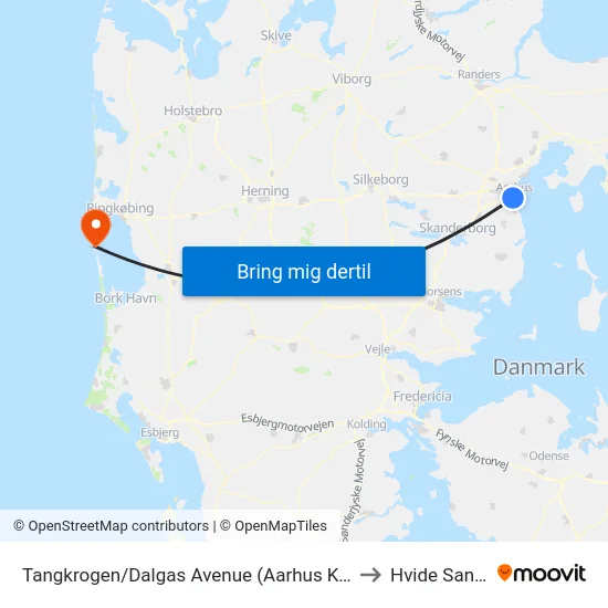 Tangkrogen/Dalgas Avenue (Aarhus Kom) to Hvide Sande map