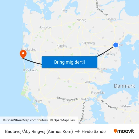 Bautavej/Åby Ringvej (Aarhus Kom) to Hvide Sande map