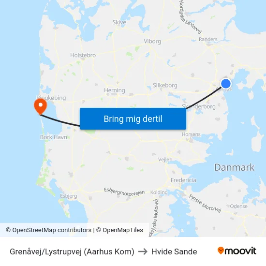 Grenåvej/Lystrupvej (Aarhus Kom) to Hvide Sande map