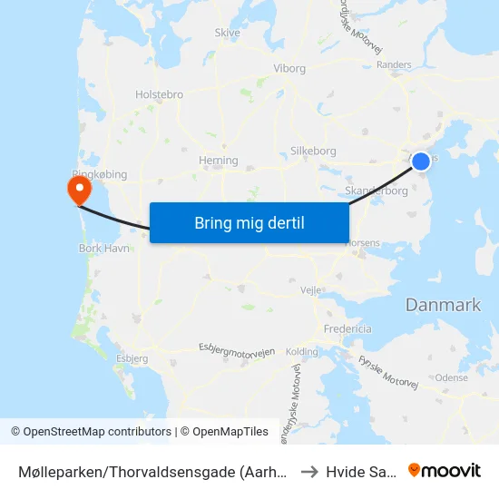 Mølleparken/Thorvaldsensgade (Aarhus Kom) to Hvide Sande map