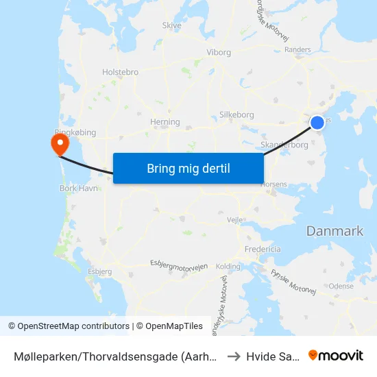 Mølleparken/Thorvaldsensgade (Aarhus Kom) to Hvide Sande map