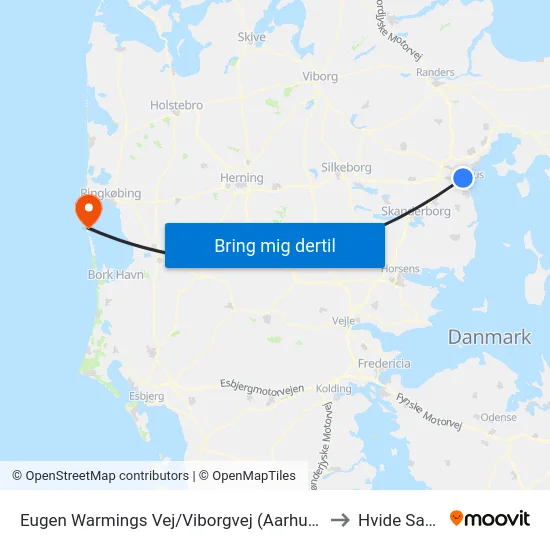 Eugen Warmings Vej/Viborgvej (Aarhus Kom) to Hvide Sande map