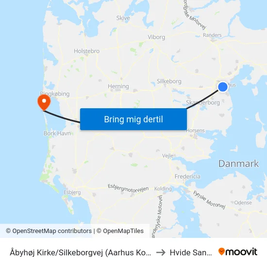 Åbyhøj Kirke/Silkeborgvej (Aarhus Kom) to Hvide Sande map