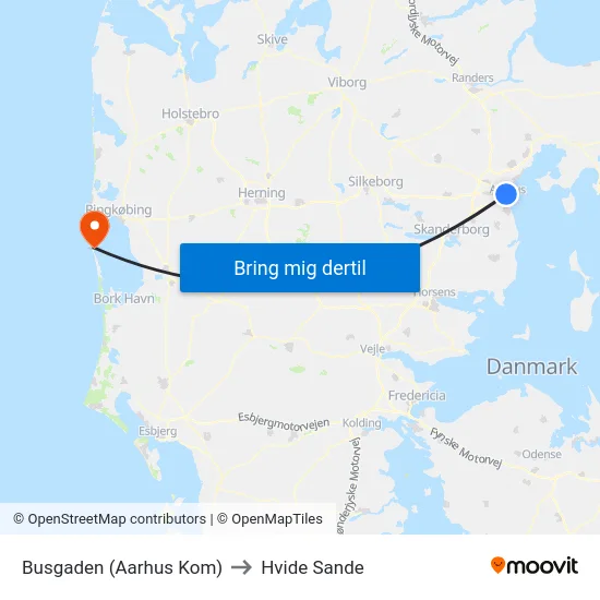 Busgaden (Aarhus Kom) to Hvide Sande map
