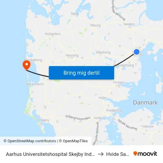 Aarhus Universitetshospital Skejby Indgang G to Hvide Sande map