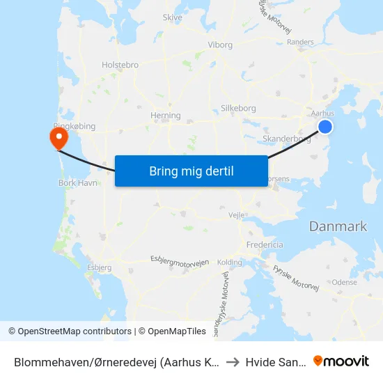 Blommehaven/Ørneredevej (Aarhus Kom) to Hvide Sande map