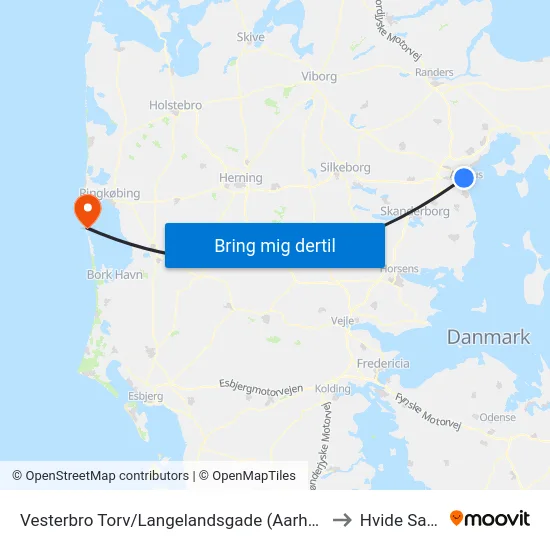 Vesterbro Torv/Langelandsgade (Aarhus Kom) to Hvide Sande map