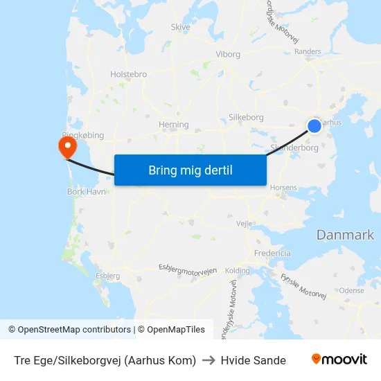 Tre Ege/Silkeborgvej (Aarhus Kom) to Hvide Sande map