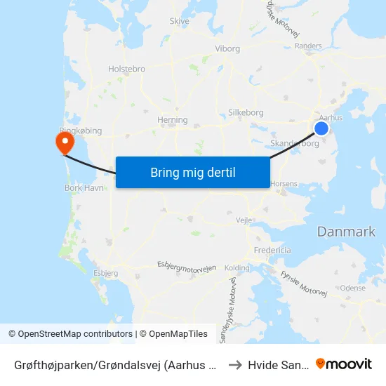 Grøfthøjparken/Grøndalsvej (Aarhus Kom) to Hvide Sande map