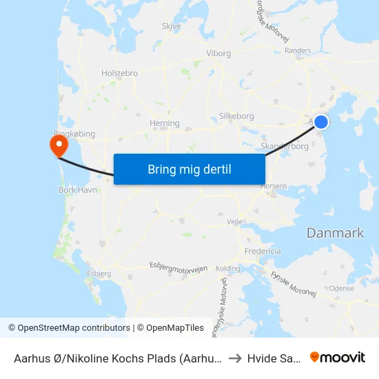 Aarhus Ø/Nikoline Kochs Plads (Aarhus Kom) to Hvide Sande map