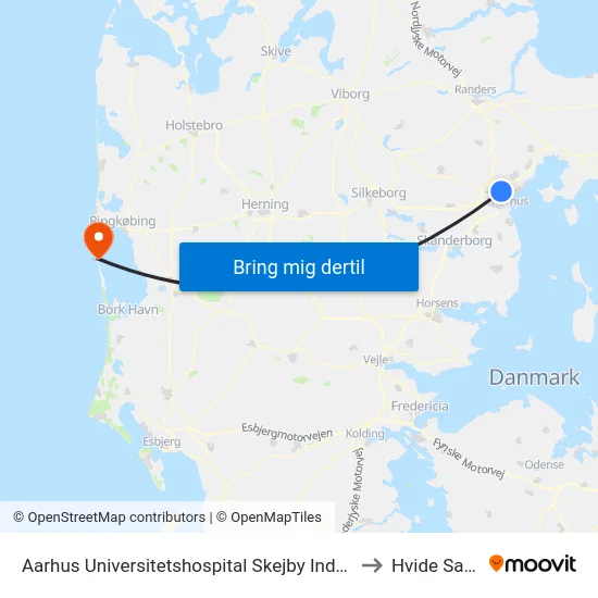 Aarhus Universitetshospital Skejby Indgang I/J to Hvide Sande map