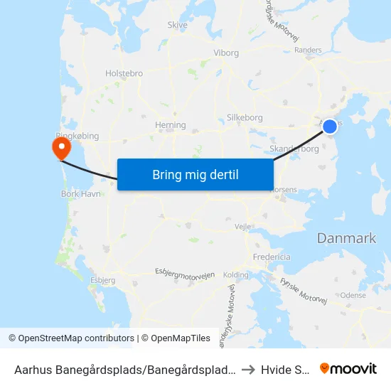 Aarhus Banegårdsplads/Banegårdspladsen (Flybus) to Hvide Sande map