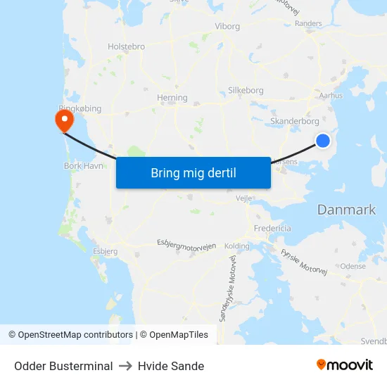 Odder Busterminal to Hvide Sande map