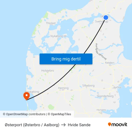 Østerport (Østerbro / Aalborg) to Hvide Sande map