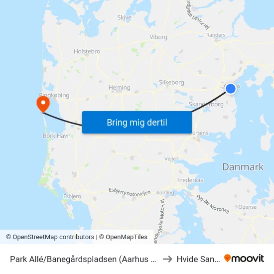 Park Allé/Banegårdspladsen (Aarhus Kom) to Hvide Sande map