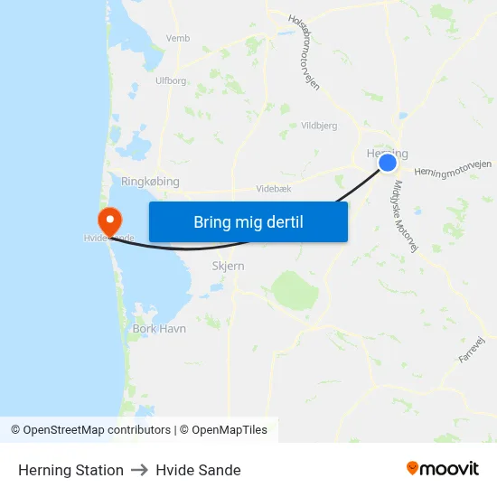 Herning Station to Hvide Sande map