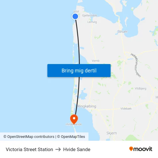 Victoria Street Station to Hvide Sande map
