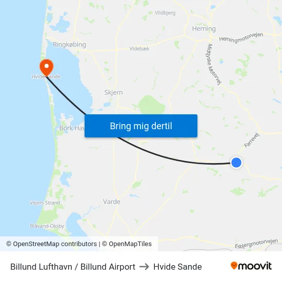 Billund Lufthavn / Billund Airport to Hvide Sande map