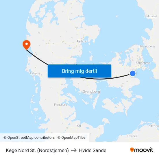 Køge Nord St. (Nordstjernen) to Hvide Sande map