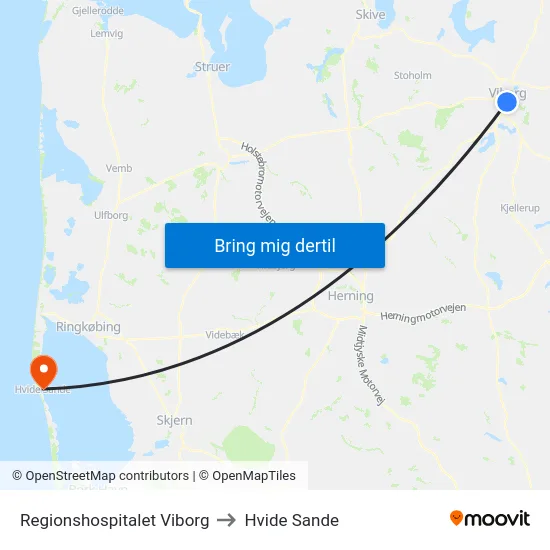 Regionshospitalet Viborg to Hvide Sande map