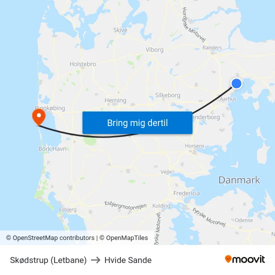 Skødstrup (Letbane) to Hvide Sande map