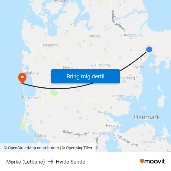 Mørke (Letbane) to Hvide Sande map