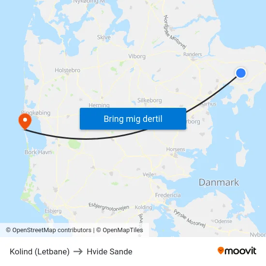 Kolind (Letbane) to Hvide Sande map
