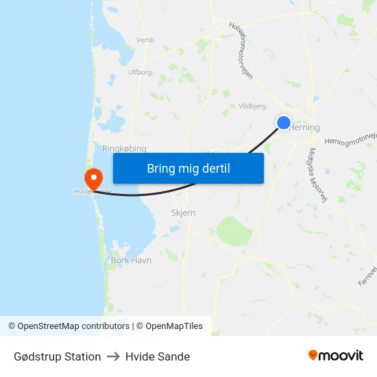 Gødstrup Station to Hvide Sande map