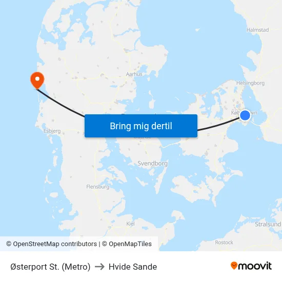 Østerport St. (Metro) to Hvide Sande map