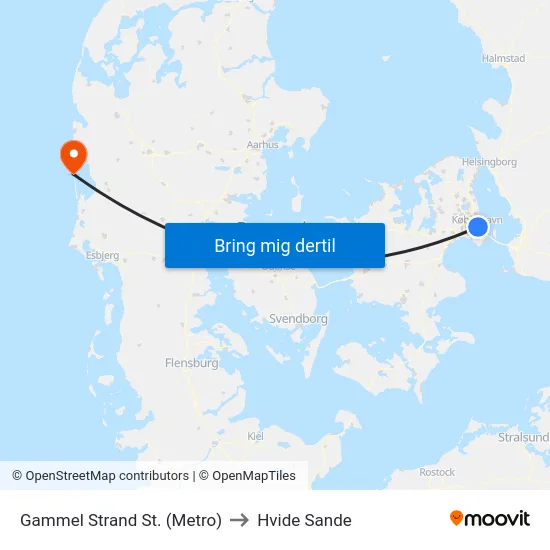 Gammel Strand St. (Metro) to Hvide Sande map